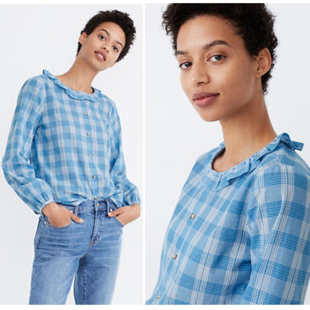 Madewell Ruffle-Neck Top in Colwell Plaid